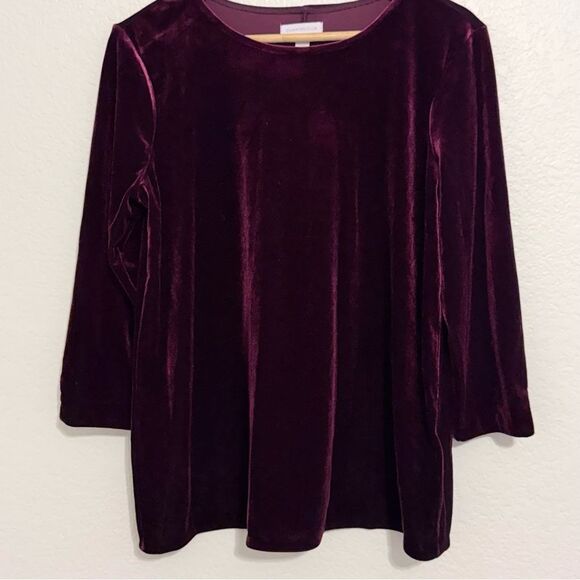 Charter Club Tops - Charter Club Velvet Long Sleeve Top in Deep Burgundy S